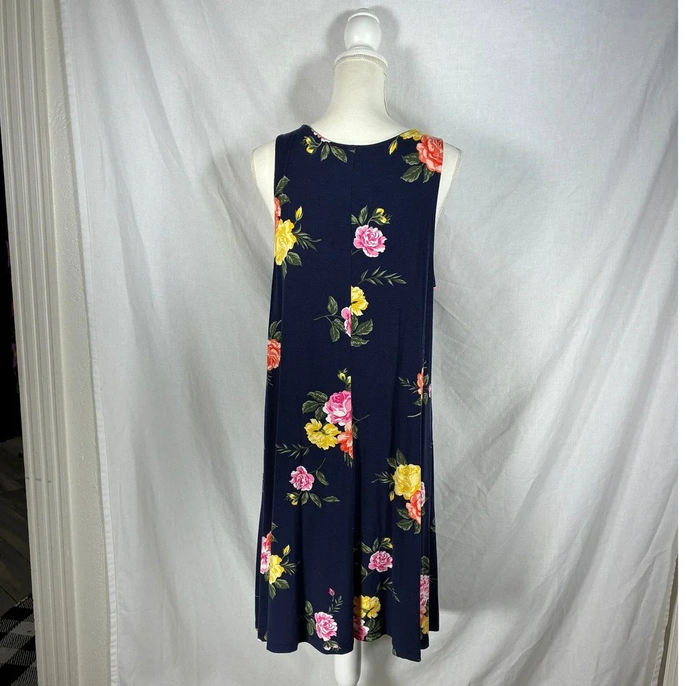 Old Navy Womens Large Navy Blue Floral Sleeveless Swing Shift Dress Summer L - Picture 4 of 8